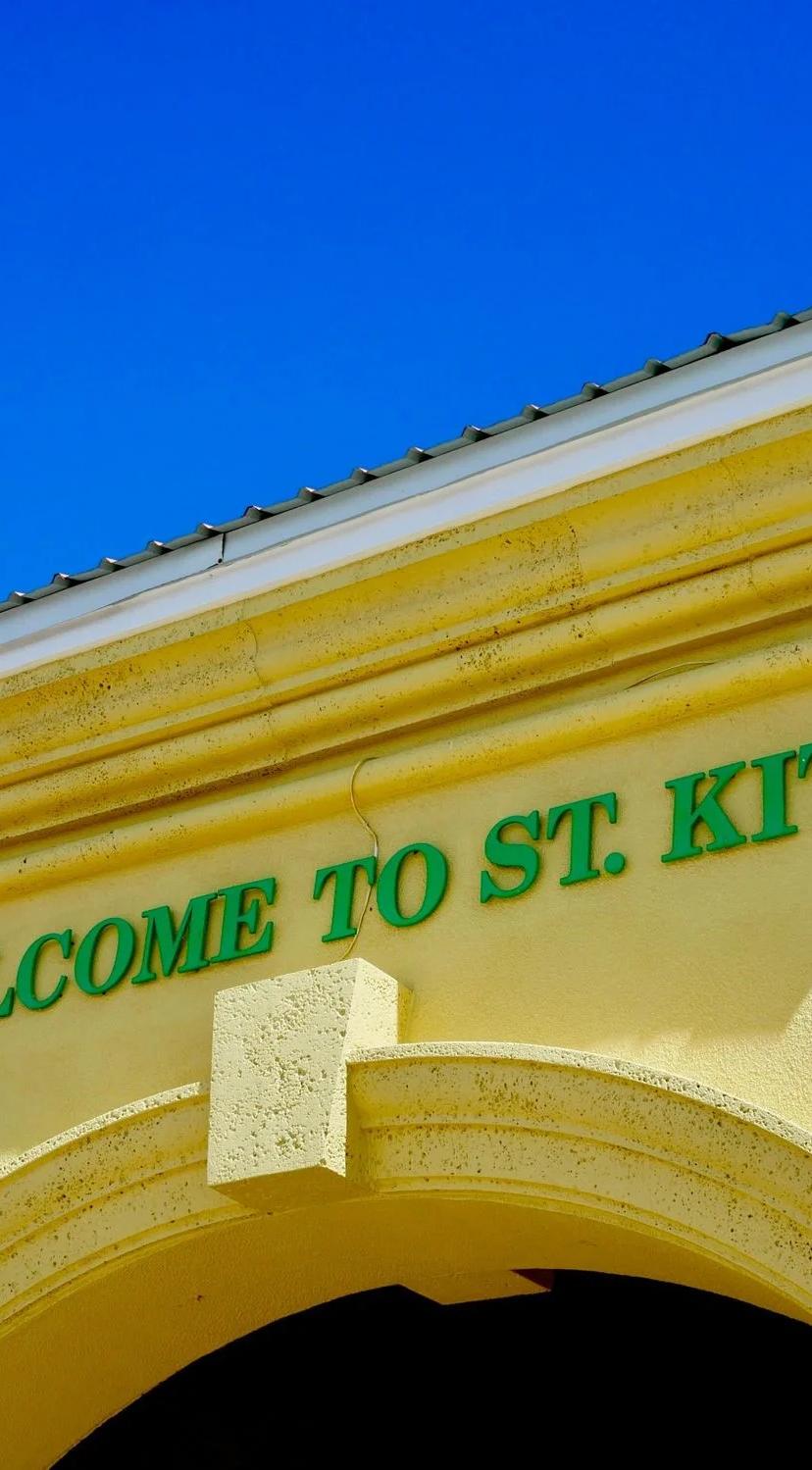 A “Welcome to St. Kitts” sign